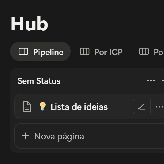 Tela do sistema com organização de ideias