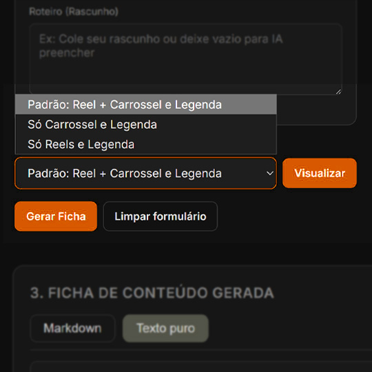 Tela do sistema com organização de ideias